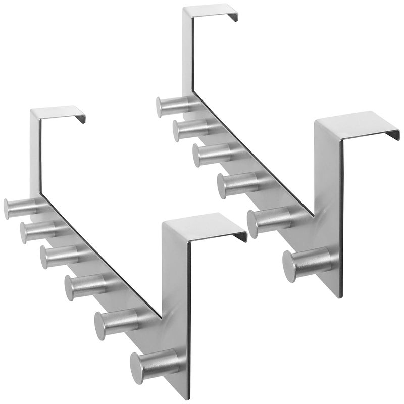 WEBI Over The Door Hook Door Hanger:Over The Door Towel Rack with 6 Peg Hooks for Hanging,Door Coat Hanger Towel Hanger Over Door Coat Rack for Clothes,Back of Bathroom,Silver,2 Packs - Image 1